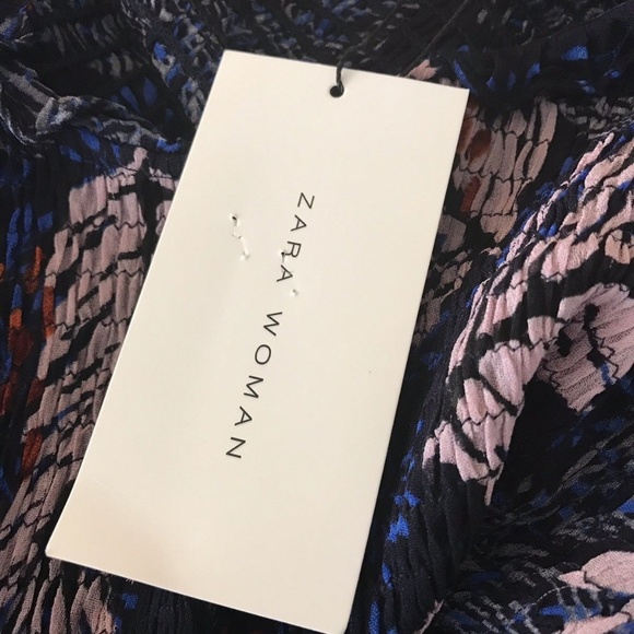 Zara Feather Print Sheer Shirred Blouse Crop Top - Picture 3 of 8